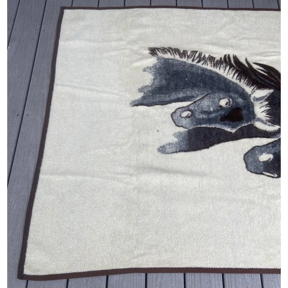 Vintage Biederlack Horse Throw Blanket West Germany Acrylic Ranch Decor
